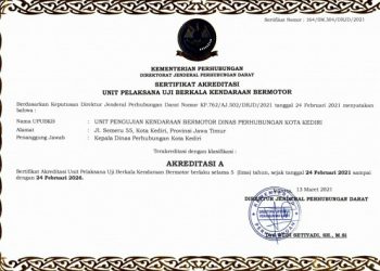 Pengujian Kendaraan Dishub Kota Kediri Terakreditasi A