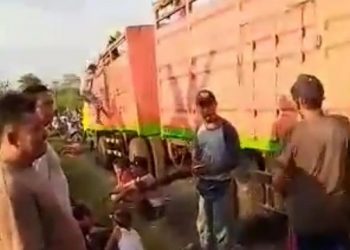 Merasa di Tol, Truk Gandeng Masuk Tengah Sawah di Nganjuk