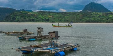 Keramba benur bertebaran di Pantai Popoh Tulungagung. Foto: Bacaini/Setiawan