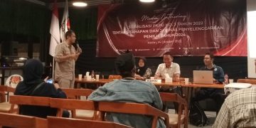 Sosialisasi tahapan dan jadwal Pemilu 2024 KPU Kabupaten Kediri. Foto: Bacaini/Novira