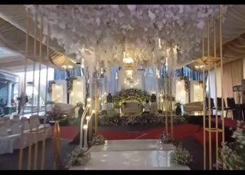 Dekorasi pernikahan pengantin viral di Jember. Foto: tangkapan layar Tik Tok @bluethunder_dekorasi