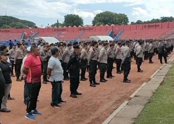 Cegah Kerawanan, Aparat Gabungan Gelar Apel Pengamanan di Stadion Brawijaya