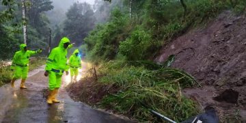 Longsor di jalan raya Pacet - Trawas, Mojokerto. Foto: Bacaini/Fio