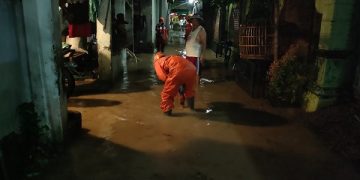 Kondisi banjir di pemukiman warga Kelurahan Lirboyo. Foto: Bacaini/AK.Jatmiko