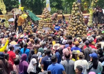 Ratusan Warga Kabupaten Kediri Berebut Hasil Bumi dan Durian