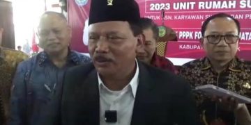 Bupati Nganjuk, Marhaen Djumadi dalam acara launching program 2023 unit rumah bersubsidi. Foto: Bacaini/Asep Bahar