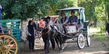 Berwisata naik delman mengelilingi Desa Sonorejo menjadi salah satu potensi wisata pendukung keberadaan Bandara Kediri. Foto: Ist