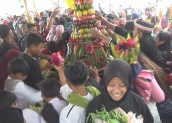 Grebeg Suro di Kampung Adat Segunung, Warga Berebut Tumpeng Raksasa
