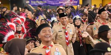 Wali Kota Kediri, Abdullah Abu Bakar pada acara Apel Besar Hari Pramuka ke-62 di GOR Jayabaya. Foto: Ist