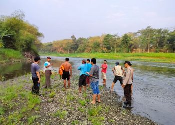 Pencarian korban hanyut di Sungai Brantas. Foto:bacaini/Micko