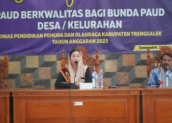 Novita Hardini dalam acara Bimtek Bunda PAUD se-Kabupaten Trenggalek. Foto: Ist