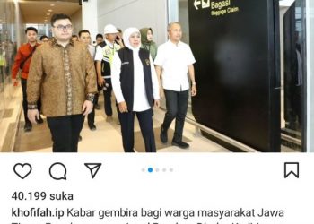 Akun Instagram Khofifah Umumkan Bandara Dhoho Kediri Beroperasi 5 April