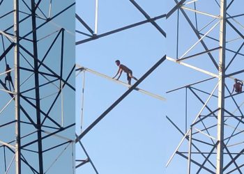 Nekat Panjat Tower Listrik Tegangan Tinggi, Pemuda Kediri Urung Bunuh Diri. Foto: Bacaini.ID