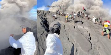 Viral Pendaki Sombong Saat Gunung Erupsi, Warganet: Untung Selamat. (foto: tangkapan layar)