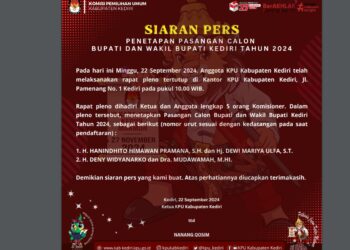 KPU Kabupaten Kediri Tetapkan 2 Pasangan Calon Bupati dan Wakil Bupati Kediri. Foto : Bacaini.ID