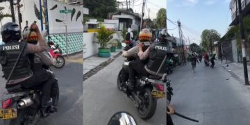 Viral Video Polisi Bubarkan Tawuran Pelajar Bersenjatakan Pentungan. (foto/tangkapan layar)