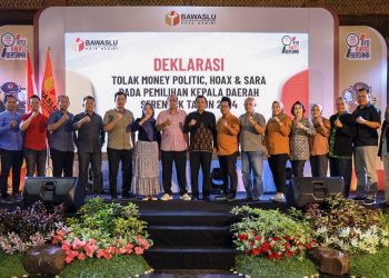 Bawaslu Kota Kediri Deklarasikan Tolak Money Politic, Hoax dan Sara pada Pilkada 2024. Foto : Dok. Pemkot Kediri