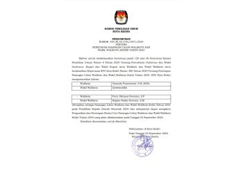Surat Penetapan Paslon Walikota dan Wakil Walikota Kediri. Foto : Bacaini.ID