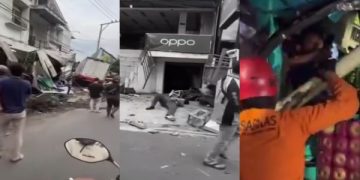 Viral, Truk Rem Blong di Ngaliyan Hantam Sejumlah Kendaraan dan Bangunan. (foto/tangkapan layar)