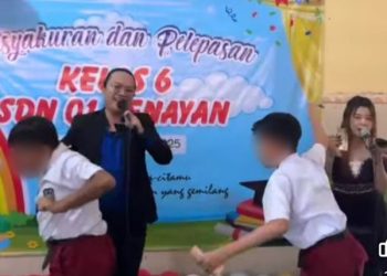 Hanya di Tulungagung, Perpisahan Siswa SD Nyawer Biduan (foto/ist)