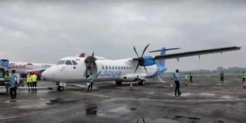 Pesawat ATR 72-500 milik maskapai Fly Jaya yang akan beroperasi di Bandara Notohadinegoro Jember