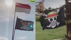 Bendera one piece bergambar tengkorak simbol bajak laut itu tidak dijumpai di Blitar