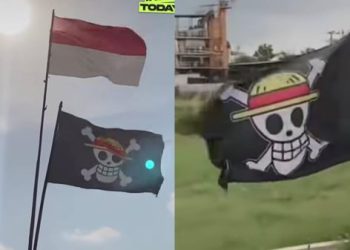Bendera one piece bergambar tengkorak simbol bajak laut itu tidak dijumpai di Blitar