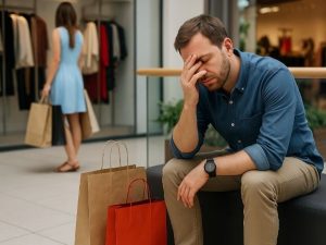 seorang pria tidak tahan shopping bersama pasangan
