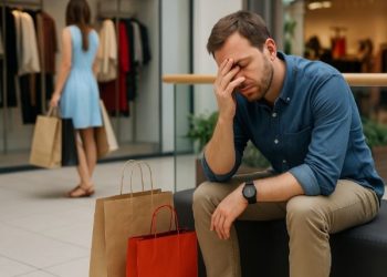 seorang pria tidak tahan shopping bersama pasangan