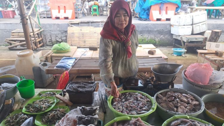 Salah satu penjual ikan di TPI Puger, Napia (60)