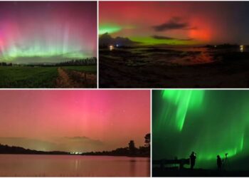 Aurora berwarna merah dan hijau terlihat di langit Eropa akibat badai Matahari Januari 2026