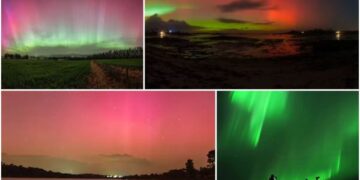 Aurora berwarna merah dan hijau terlihat di langit Eropa akibat badai Matahari Januari 2026