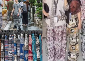 Celana gajah motif Thailand dikenakan anak muda Gen Z sebagai outfit santai harian di kawasan urban