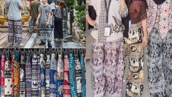 Celana gajah motif Thailand dikenakan anak muda Gen Z sebagai outfit santai harian di kawasan urban