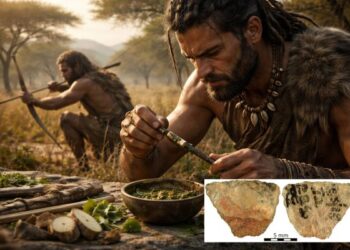 Ilustrasi panah beracun manusia Zaman Batu yang digunakan untuk berburu, teknologi berbasis racun tumbuhan sejak 60.000 tahun lalu