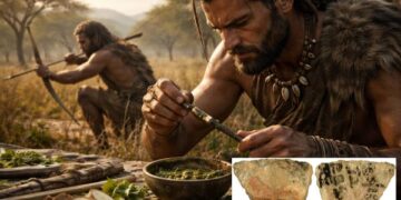 Ilustrasi panah beracun manusia Zaman Batu yang digunakan untuk berburu, teknologi berbasis racun tumbuhan sejak 60.000 tahun lalu