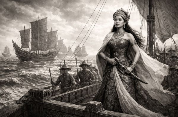 Ilustrasi Ratu Kalinyamat, Ratu Jepara abad ke-16 yang memimpin armada laut melawan Portugis di Malaka