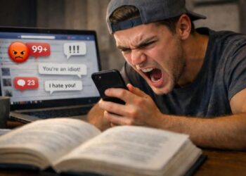 Ilustrasi krisis literasi Gen Z, mahasiswa kesulitan memahami teks panjang dan mudah bereaksi emosional di media sosial