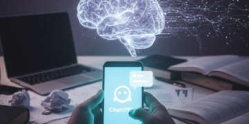 Ilustrasi otak manusia dan kecerdasan buatan ChatGPT dalam penelitian MIT