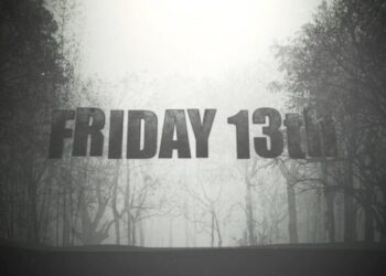 Ilustrasi suasana gelap dengan angka 13 dan tulisan Friday yang merepresentasikan takhayul Friday 13