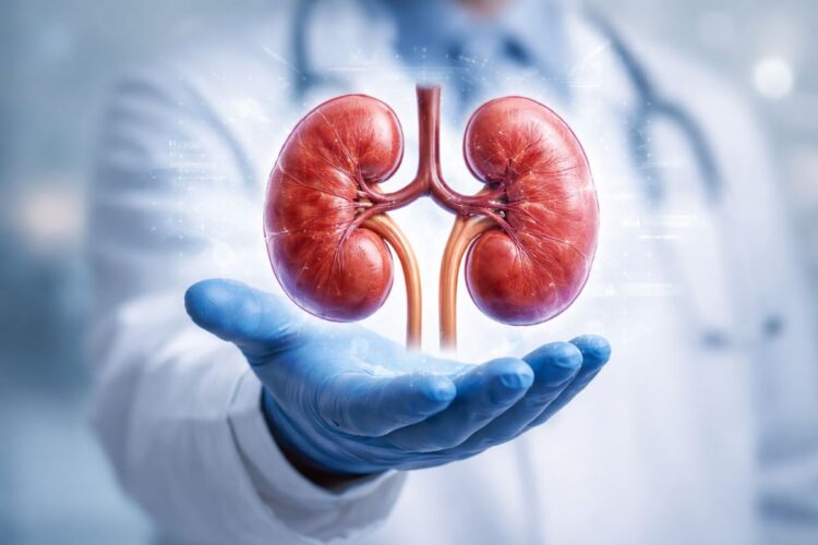 Ilustrasi organ ginjal manusia dengan penjelasan peningkatan penyakit ginjal kronis pada anak dan usia muda