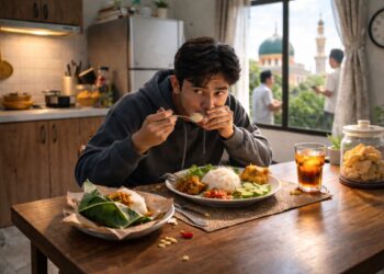 Ilustrasi seseorang makan diam-diam saat puasa Ramadan