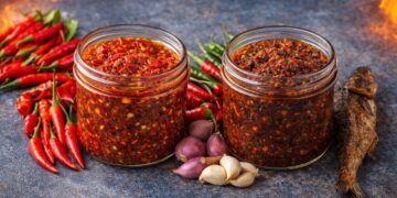 sambal bawang dalam toples kaca steril