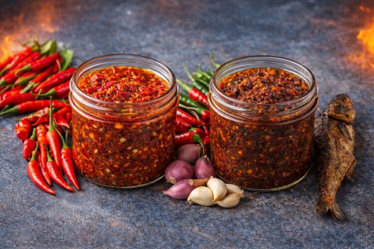 sambal bawang dalam toples kaca steril