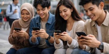Ilustrasi netizen Indonesia scroll media sosial berdasarkan survei Jakpat 2025