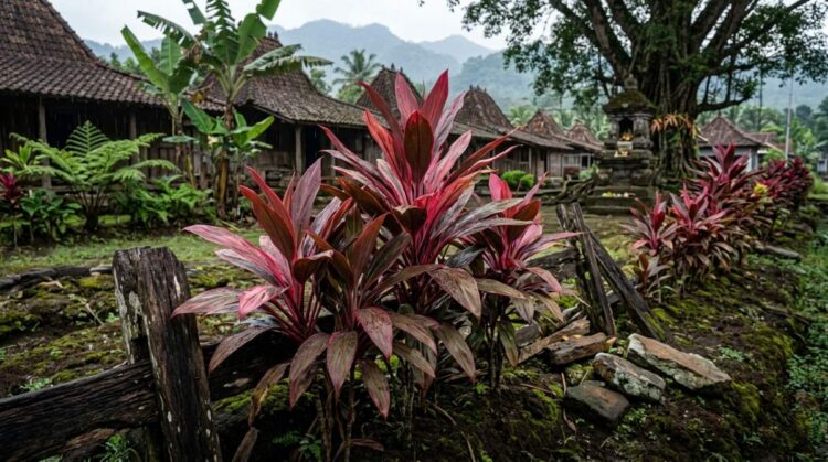 Tanaman andong merah di area pemakaman sebagai simbol penghubung dunia spiritual