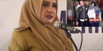Bupati Pekalongan Fadia Arafiq mengenakan rompi tahanan KPK setelah terjaring OTT kasus korupsi proyek outsourcing