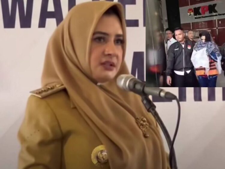 Bupati Pekalongan Fadia Arafiq mengenakan rompi tahanan KPK setelah terjaring OTT kasus korupsi proyek outsourcing