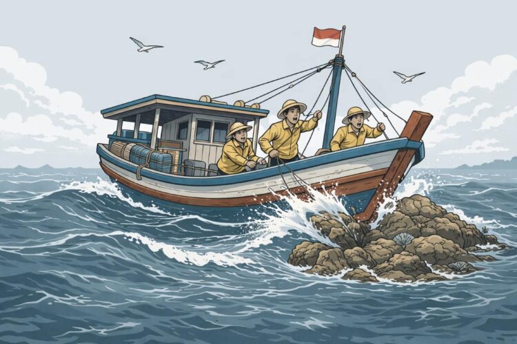 Evakuasi awak kapal KM Natasya 01 yang tenggelam setelah menabrak karang di perairan Trenggalek