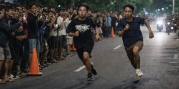 Anak muda mengikuti balap lari liar di jalan saat Ramadan yang viral di media sosial